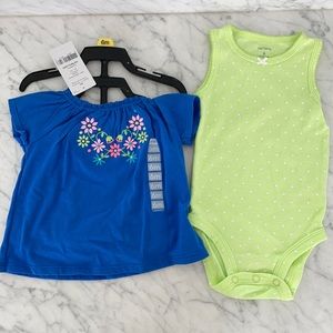 CARTERS 3 piece set embroidered tshirt , tank onesie & white diaper cover/short